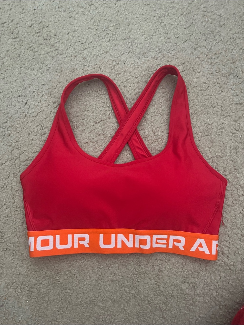 Under Armour Red Sports Bra with Orange Logo Band